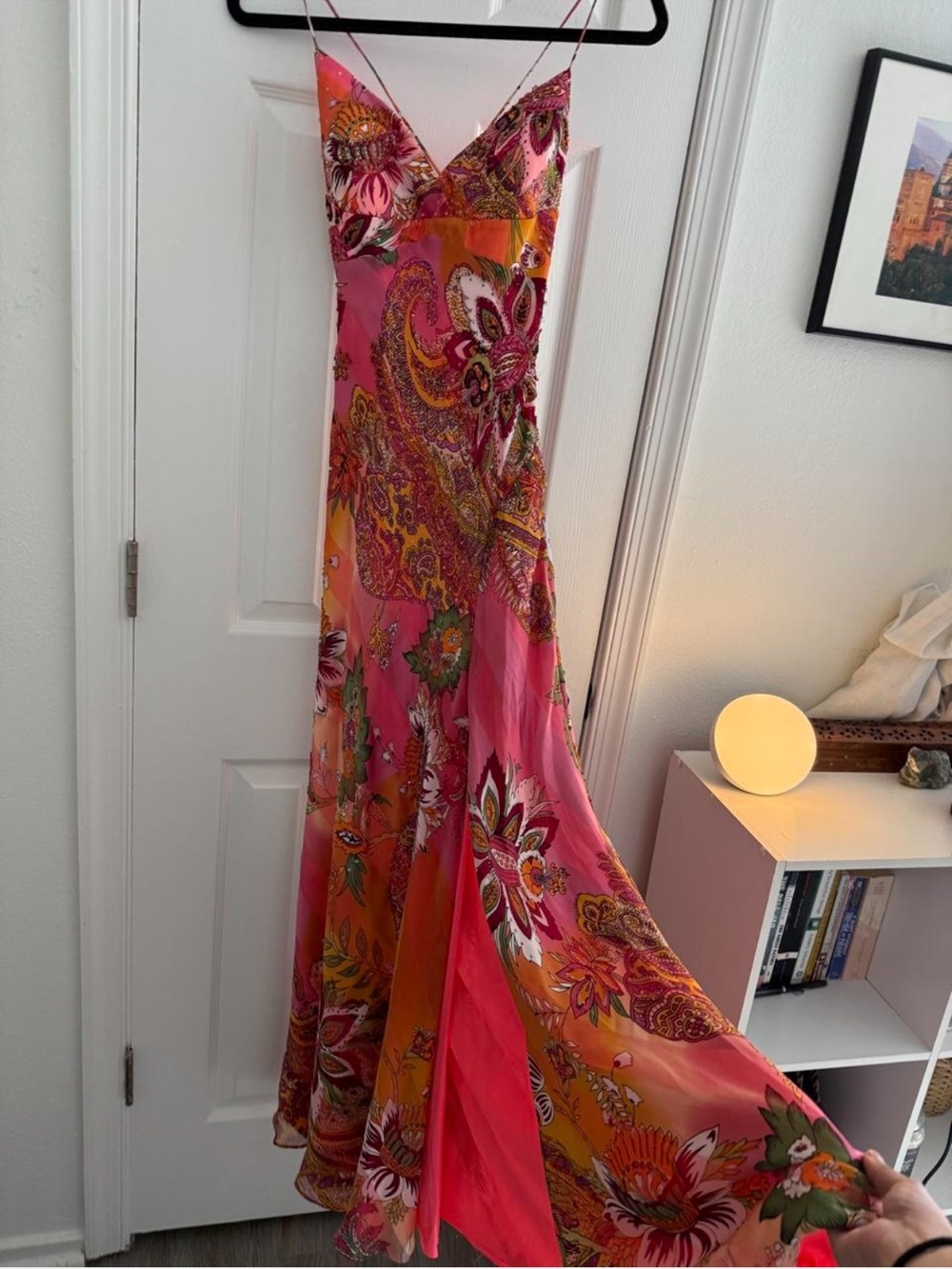 Y2K Cache Pink/Orange Floral/Paisley Print Maxi Dress - Picture 2 of 8